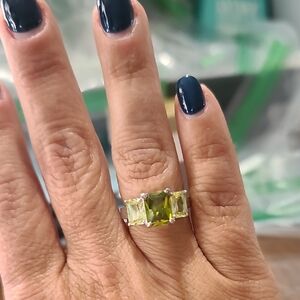 Green and Stainless Steel Geometric Ring